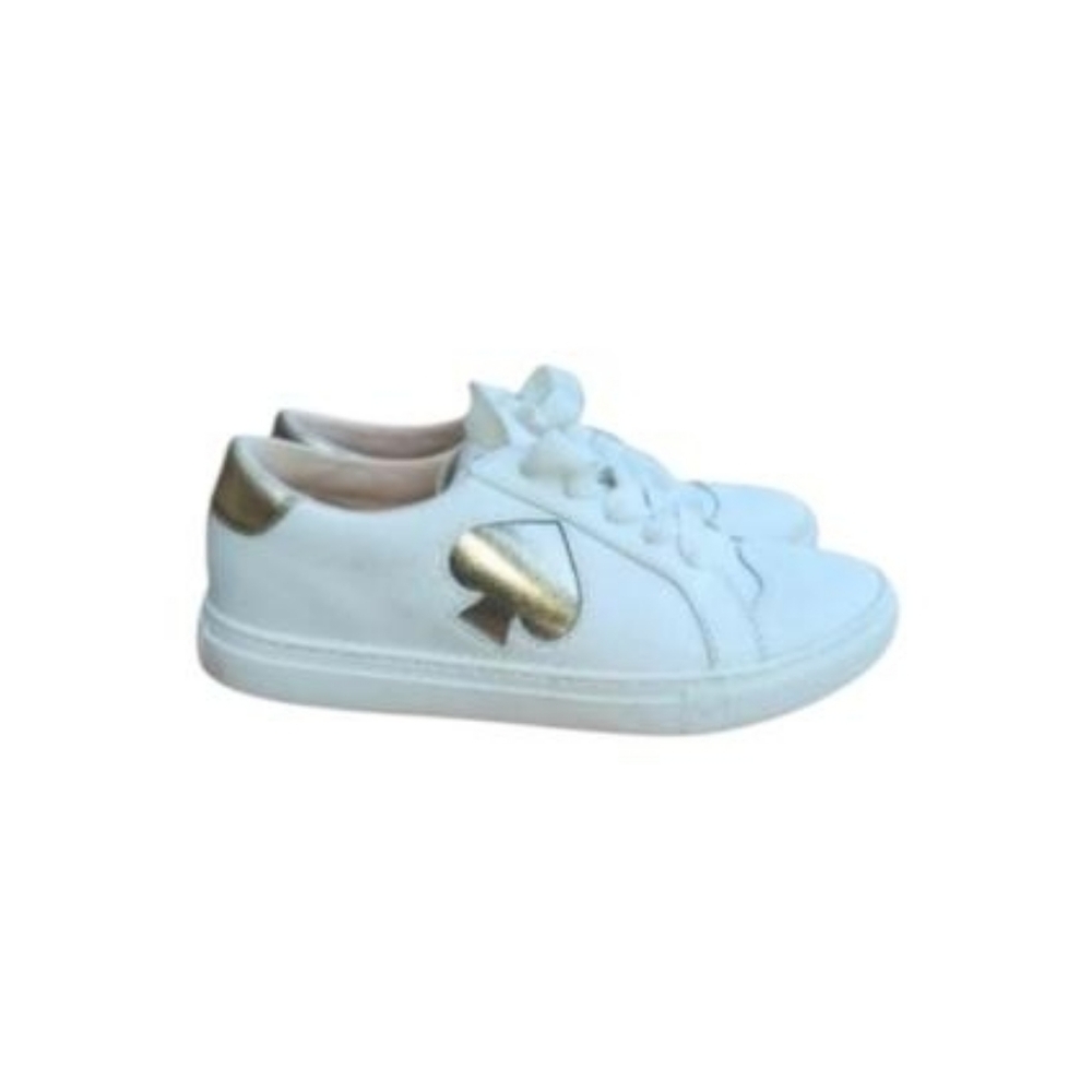 Kate Spade Fez Glitter White Gold Leather Casual Tennis Shoe Sneaker Women 6.5